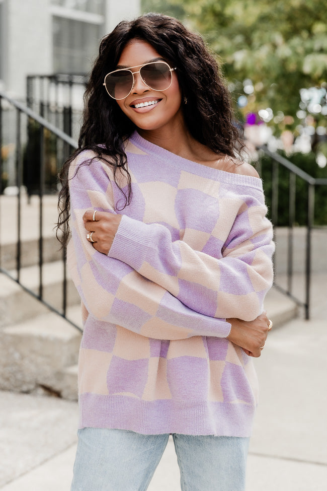 This Is Everything Lavender Checkered Sweater