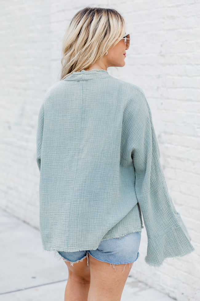 Out On Your Own Sage Gauze Acid Wash Cardigan Top FINAL SALE