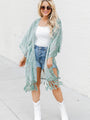 Unapologetically You Sage Velvet Floral Fringe Trim Kimono FINAL SALE