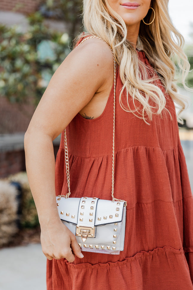 Always With Me White Leather And Clear Studded Bag FINAL SALE