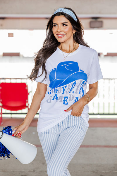 Giddy up its Gameday Blue White Graphic Tee – Pink Lily