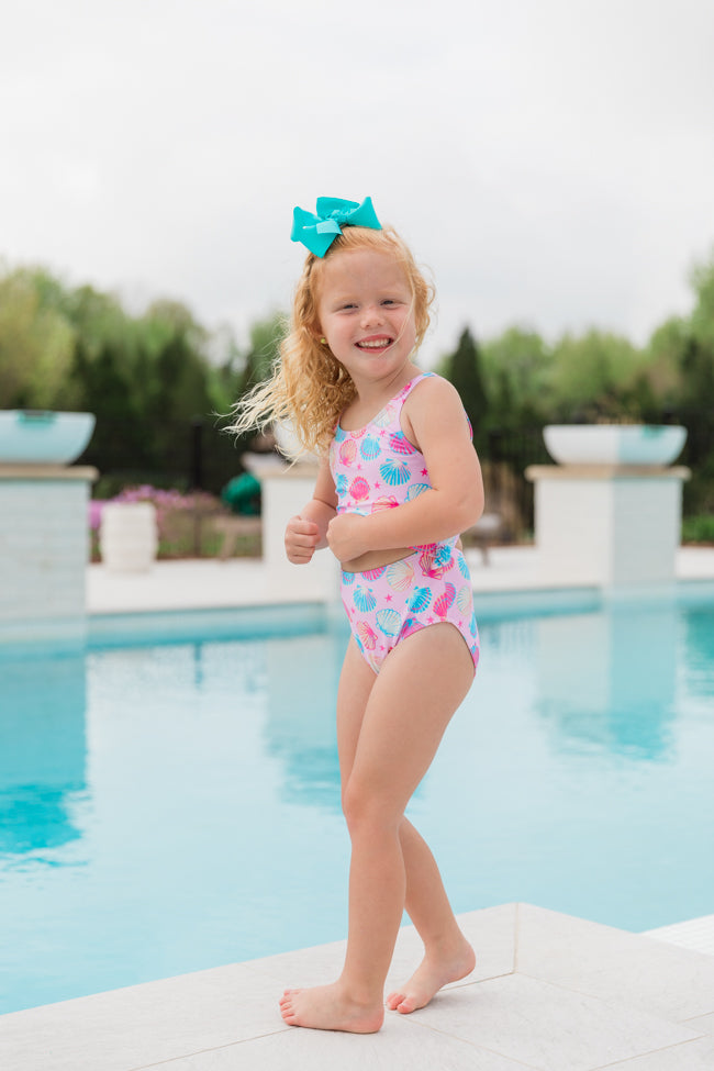 Kid's Sandy Shores In Shell Symphony Pink One Piece Swimsuit Tori X Pink Lily