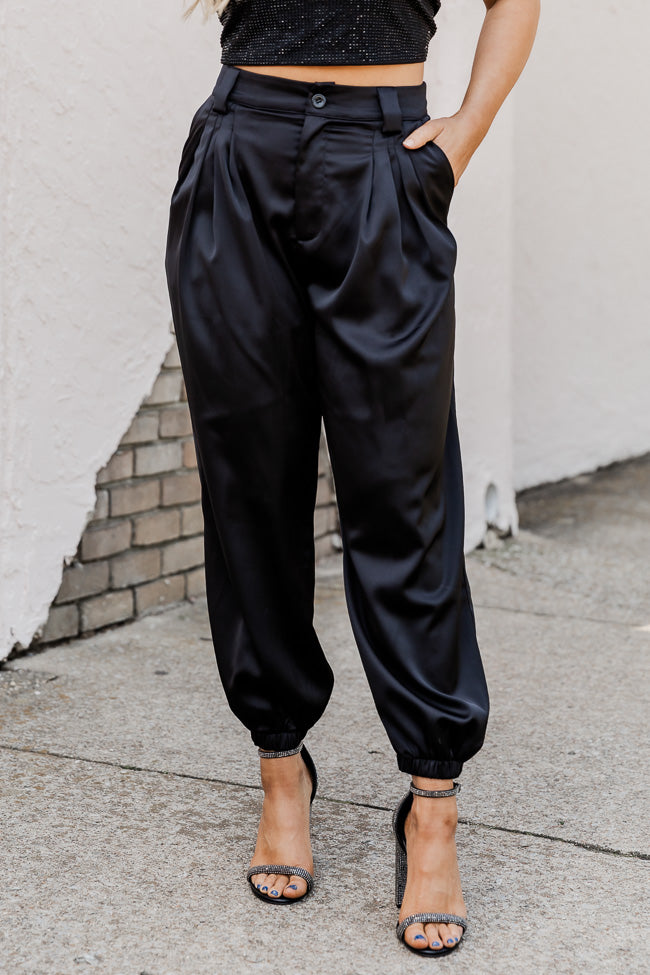Everything Has Changed Black Satin Joggers