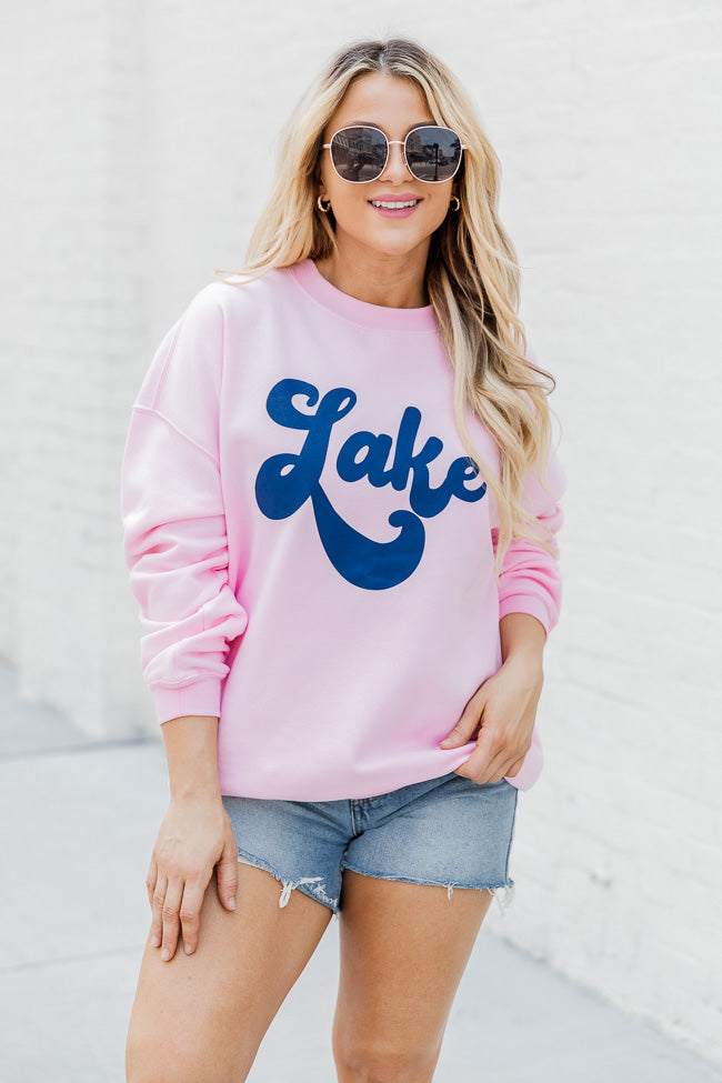 Lake Script Light Pink Oversized Graphic Sweatshirt