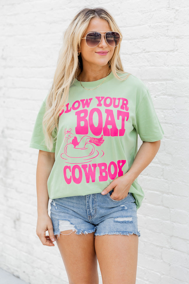 Slow Your Boat Cowboy Green Oversized Graphic Tee