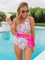 Under The Sun In Shell Symphony Pink Belted One Piece Swimsuit Tori X Pink Lily SALE