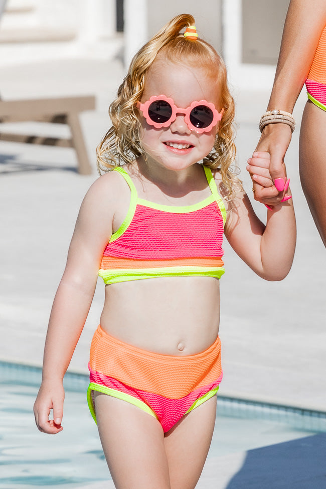 Do Not Disturb Kids Neon Color Block Bikini Top