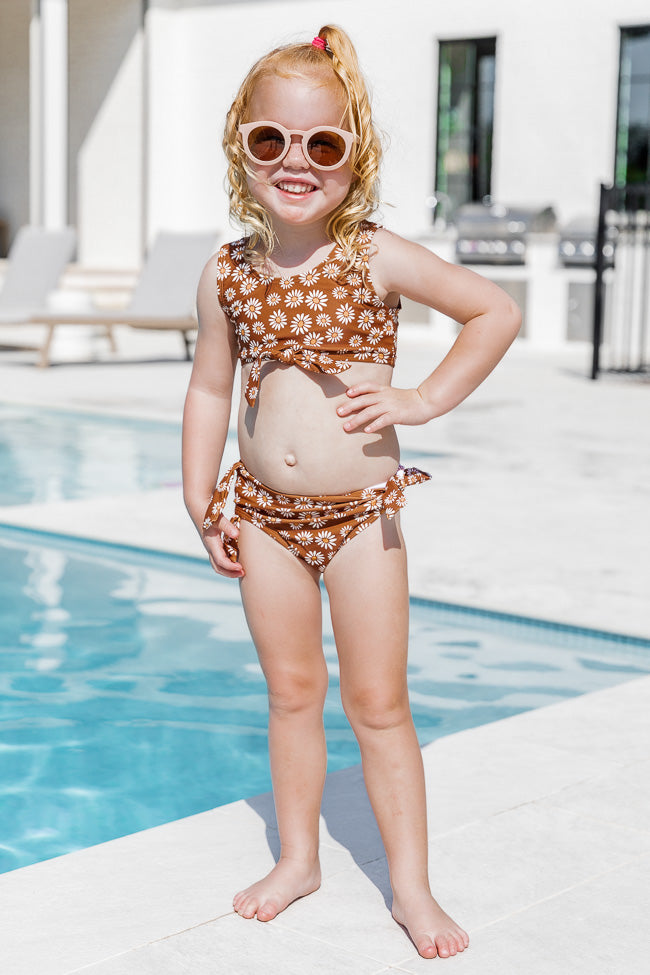Kid's Day In The Sun Brown Daisy Knotted Bikini Bottoms FINAL SALE