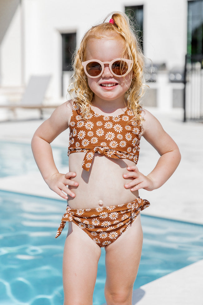 Day In The Sun Girl's Brown Daisy Knotted Bikini Top