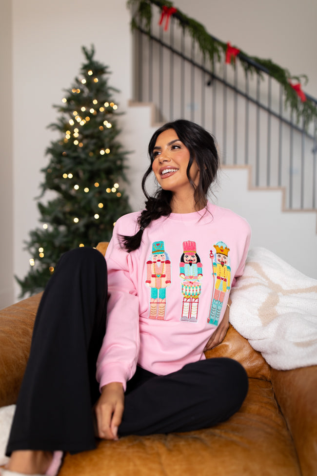 Nutcrackers Chenille Patch Light Pink Oversized Graphic Sweatshirt