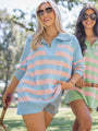 Pulling Heartstrings Blue and Coral Striped Quarter Zip Pullover