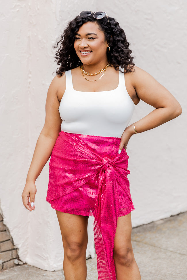 Big Reputation Hot Pink Sequin Side Tie Mini Skirt
