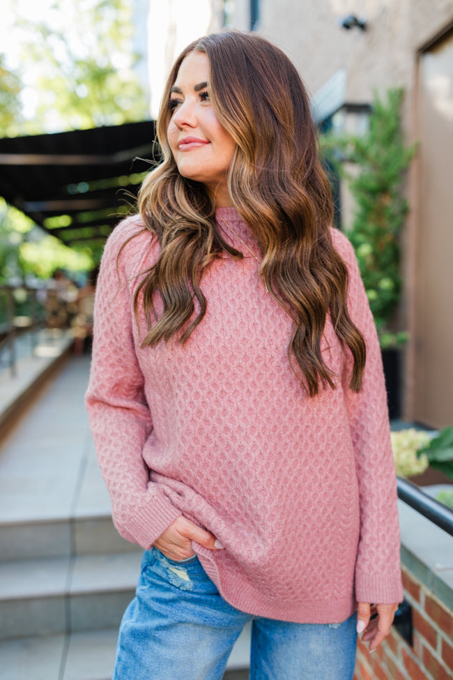 Cable Knit Cuddles Mauve Oversized Crew Neck Sweater Amber Massey X Pink Lily