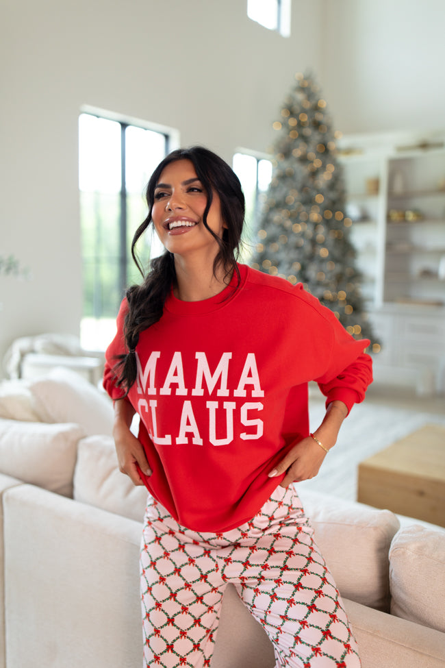 Mama Claus Red Oversized Graphic Sweatshirt