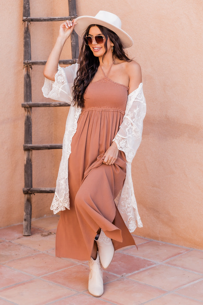 Not A Care In The World Mocha Halter Maxi Dress FINAL SALE