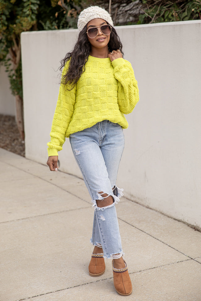 High Expectations Lime Woven Textured Sweater
