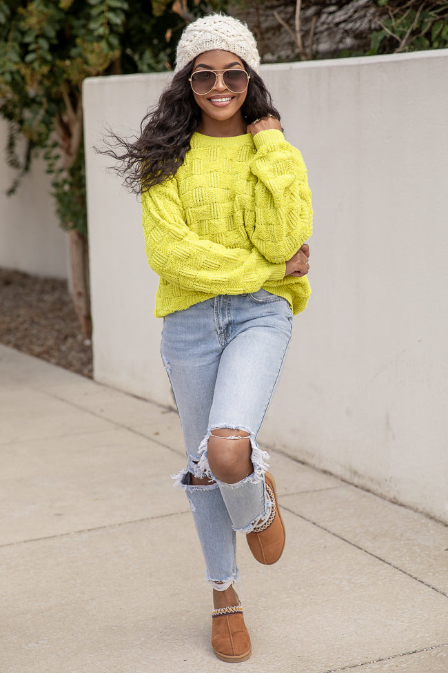High Expectations Lime Woven Textured Sweater