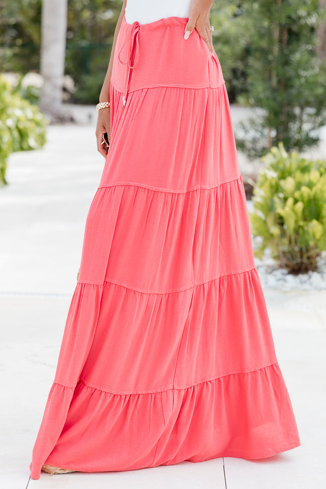 Summer Dream Coral Tiered Maxi Skirt