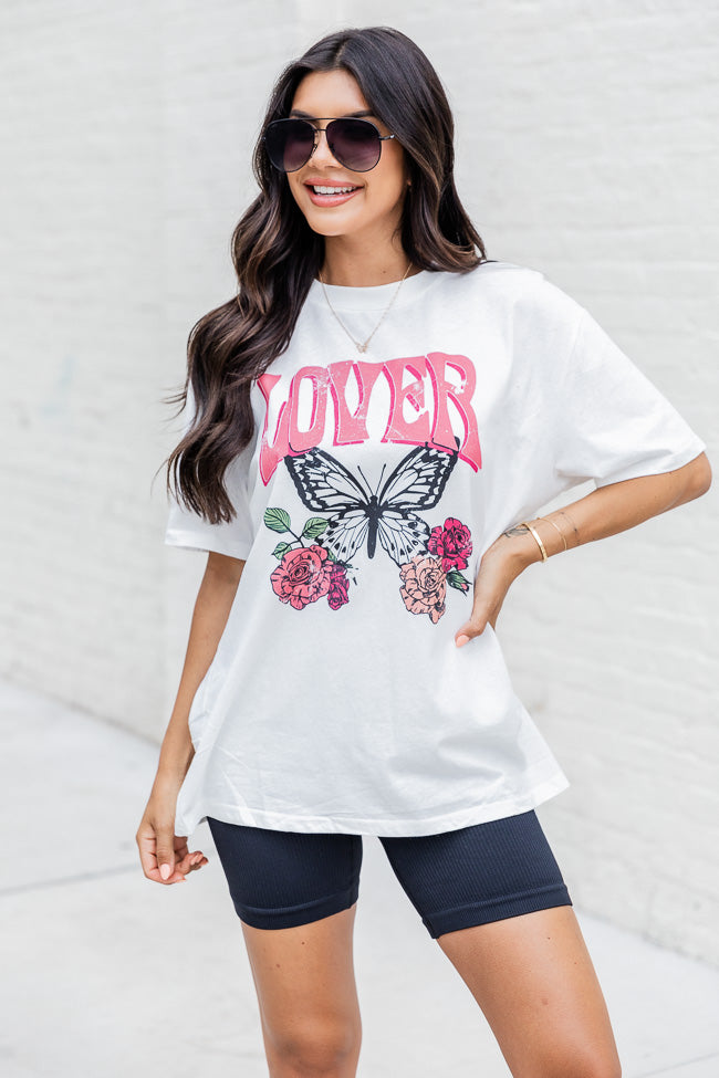 Lover Butterfly White Oversized Graphic Tee