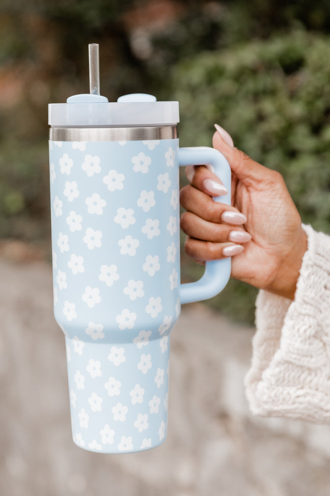 Sippin' Pretty Light Blue Daisy 40 oz Drink Tumbler With Lid And Straw