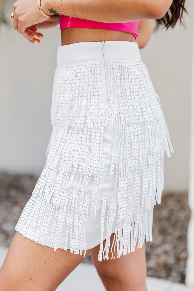 Born To Fly White Studded Fringe Skirt