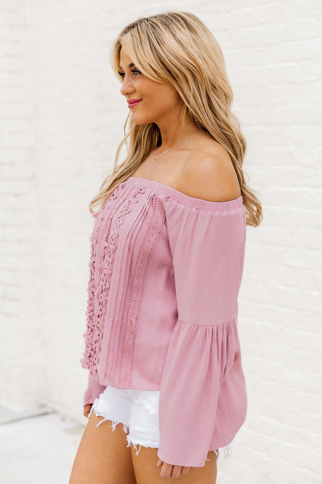 Take Your Place Mauve Floral Applique Off The Shoulder Blouse FINAL SALE