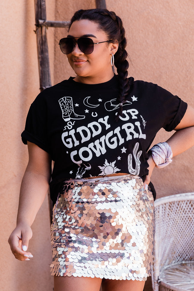 Giddy Up Black Oversized Graphic Tee