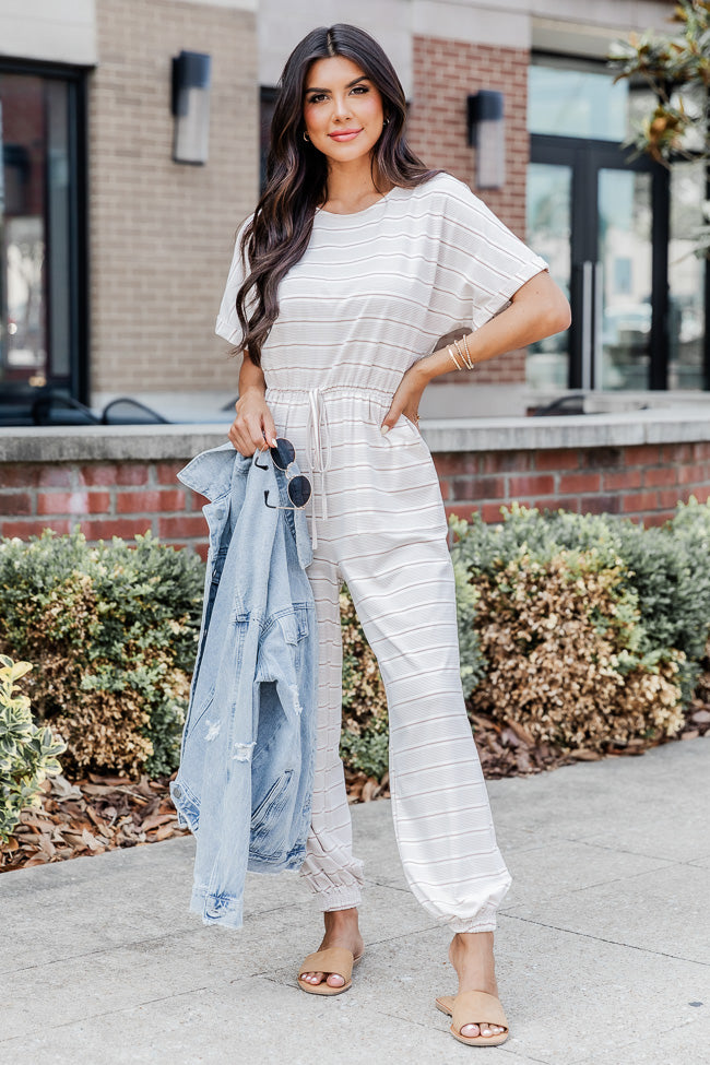 Crazy About You Grey Striped Short Sleeve Jumpsuit FINAL SALE