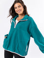 Outside The Box Jade and Pink Contrast Trim Fleece Pullover DOORBUSTER