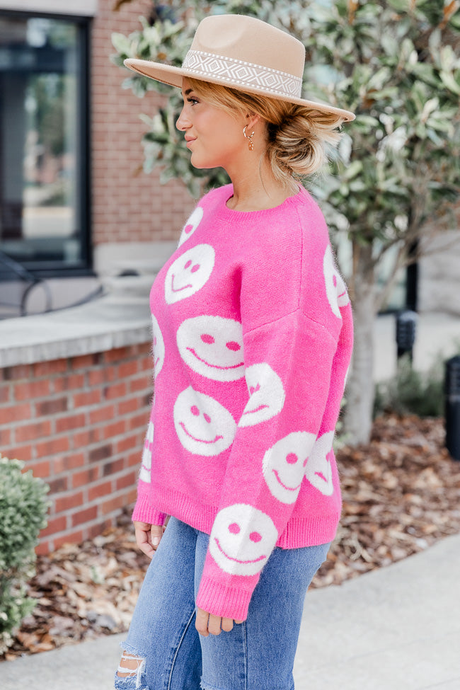 Choose To Be Happy Pink Smiley Print Sweater