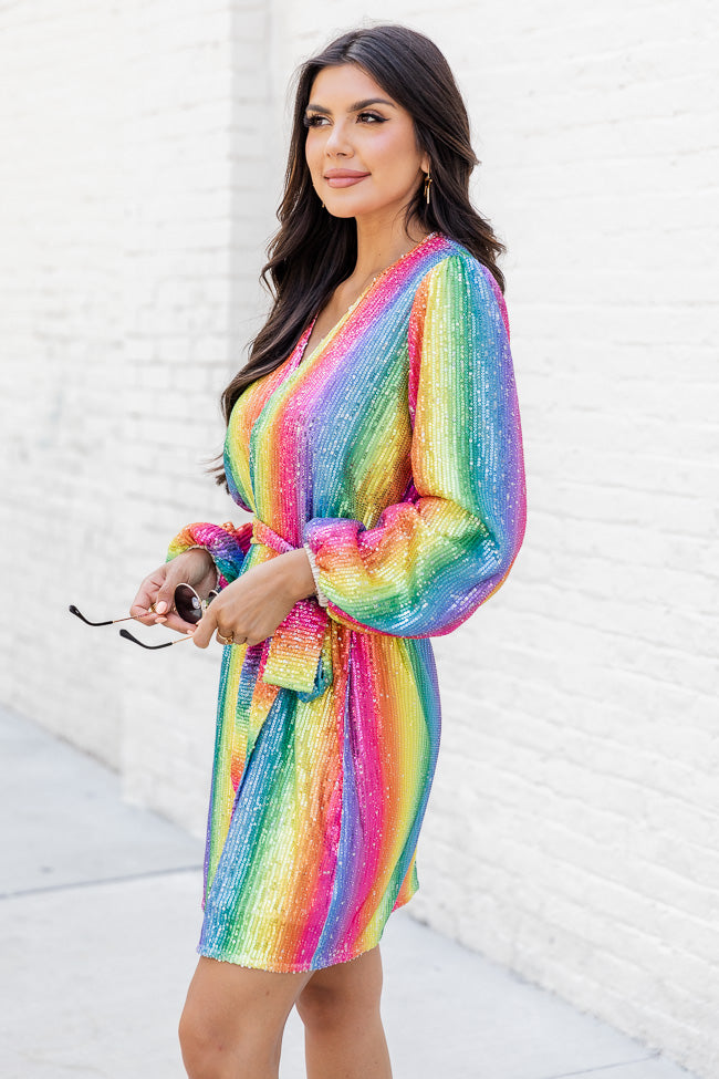 Light Up My World Rainbow Striped Sequin Mini Dress FINAL SALE
