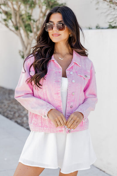 Posie Pink Acid Wash Denim Jacket