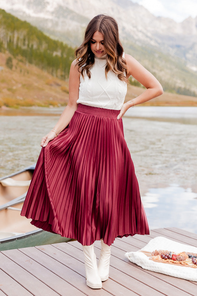 Wine and Dine Pleated Midi Skirt Amber Massey X Pink Lily