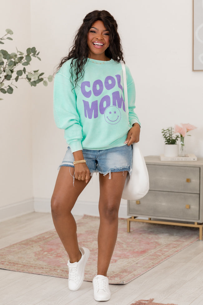 Cool Mom Smiley Mint Corded Graphic Sweatshirt