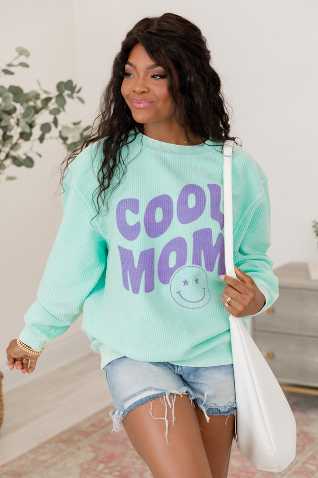 Cool Mom Smiley Mint Corded Graphic Sweatshirt FINAL SALE