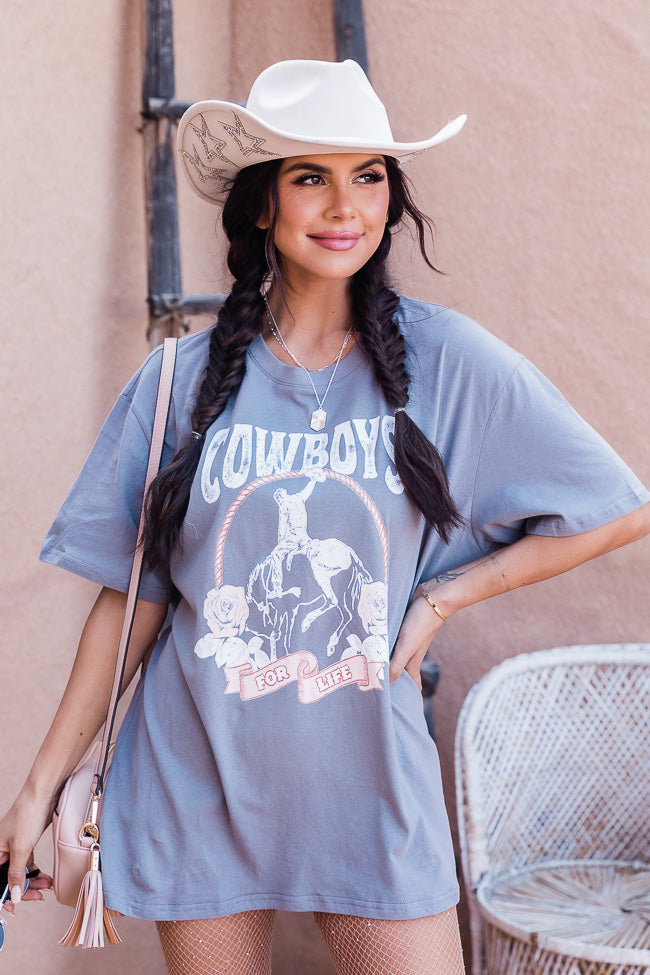 Cowboys for Life Grey Oversized Graphic Tee