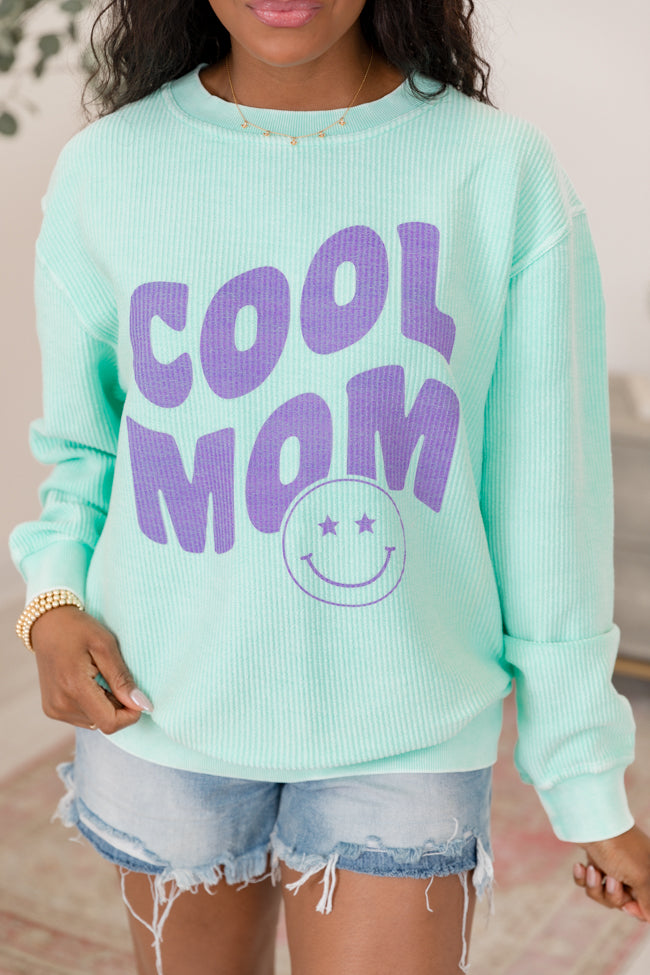 Cool Mom Smiley Mint Corded Graphic Sweatshirt FINAL SALE