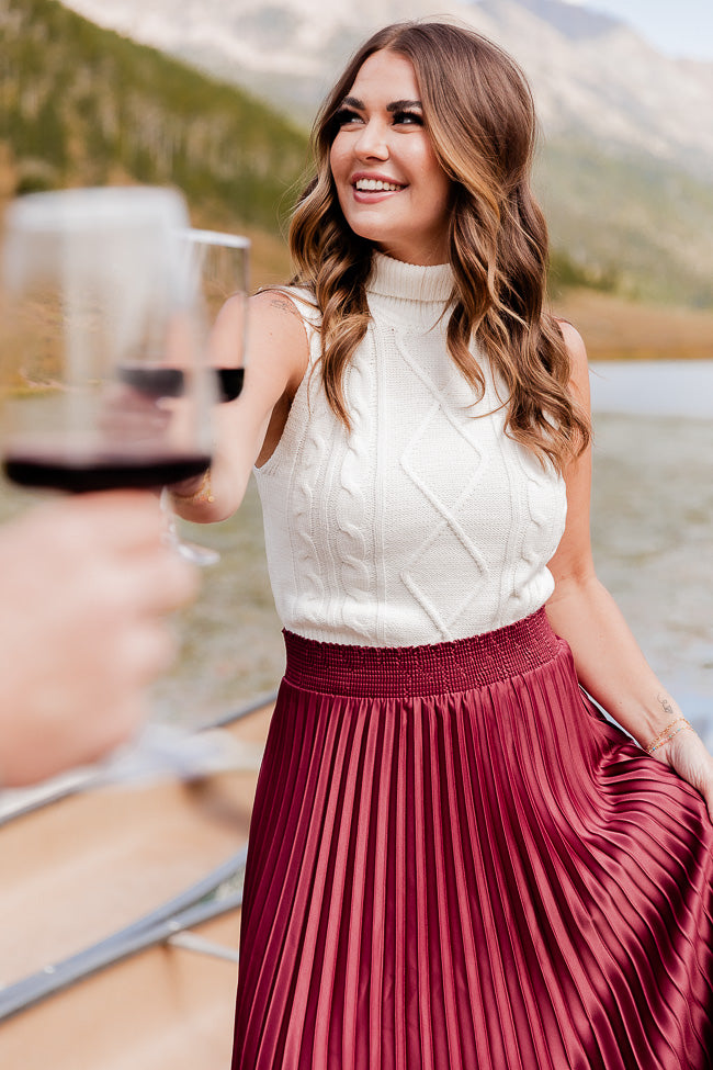 Wine and Dine Pleated Midi Skirt Amber Massey X Pink Lily