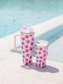 Sippin' Pretty In Kennedy Daisy 40 oz Drink Tumbler With Lid And Straw Tori X Pink Lily