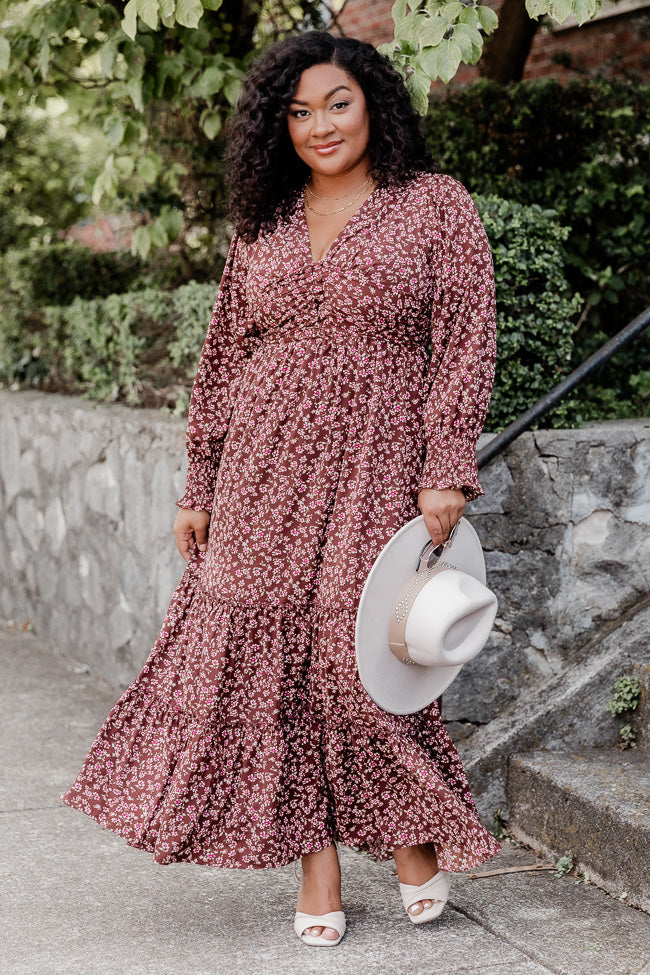Should've Seen It Coming Brown Floral Long Sleeve Maxi Dress