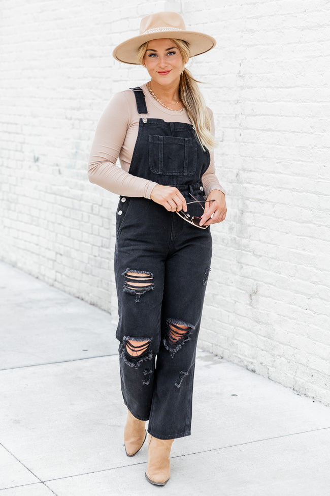 Light Up Your Life Black Distressed Straight Leg Overalls