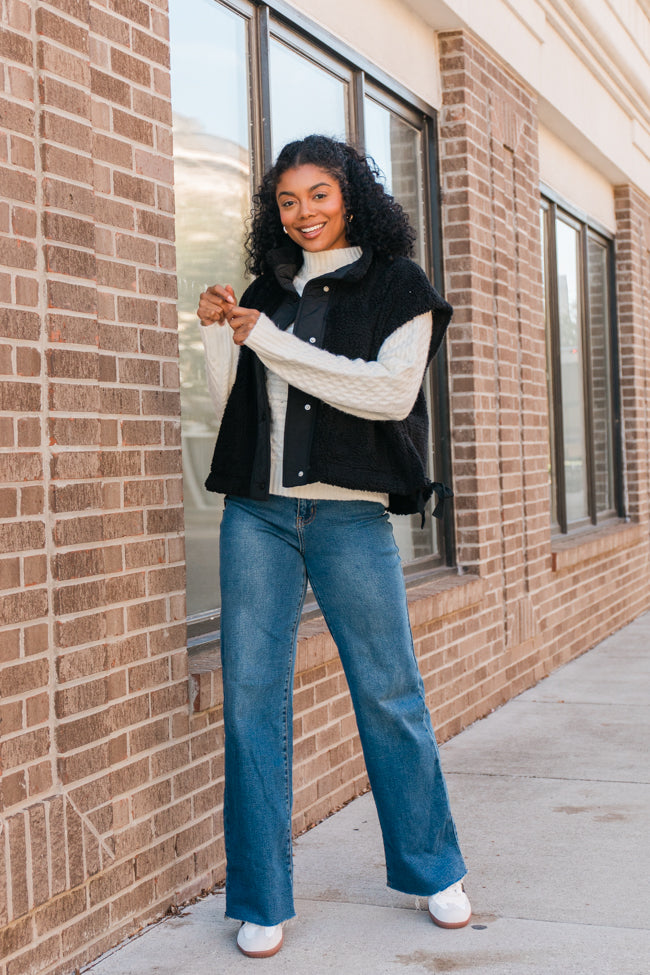 Feel It All Black Oversized Sherpa Vest