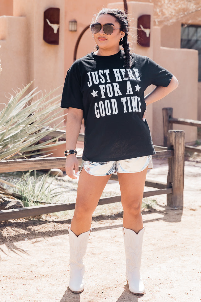 Just Here for a Good Time Black Oversized Graphic Tee – Pink Lily