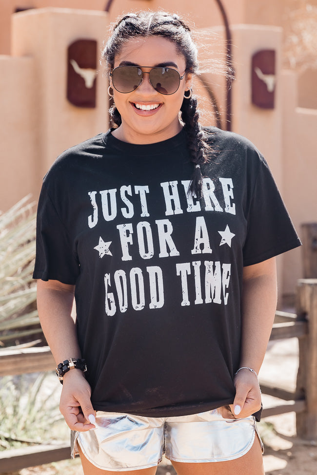 Just Here for a Good Time Black Oversized Graphic Tee – Pink Lily