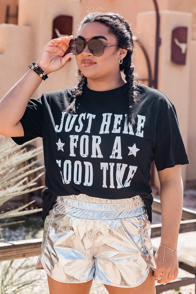 Just Here for a Good Time Black Oversized Graphic Tee