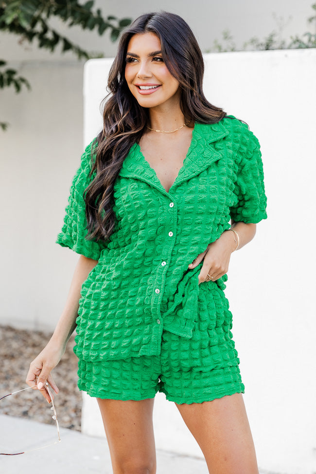 A Dream Life Kelly Green Bubble Collared T-shirt and Shorts Set