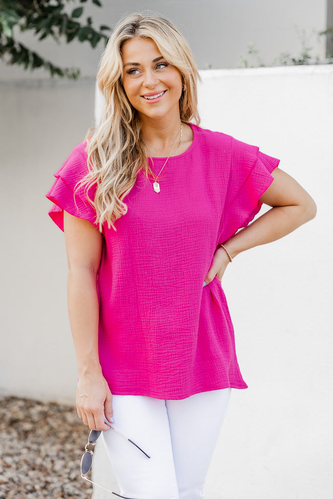 Hot pink hot sale short sleeve blouse