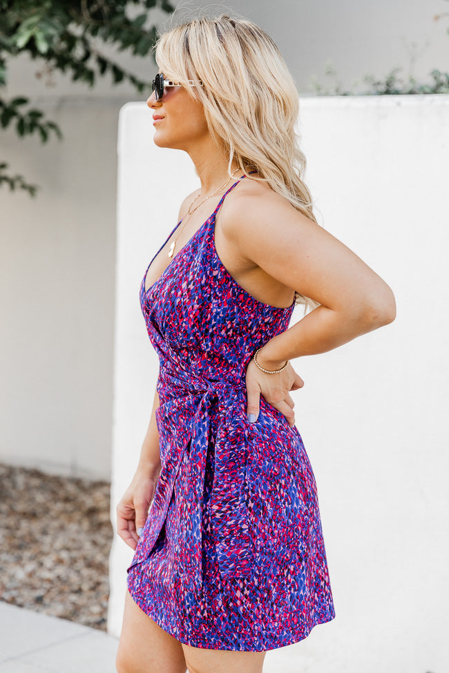 Find Your Passion Printed Satin Wrap Mini Dress