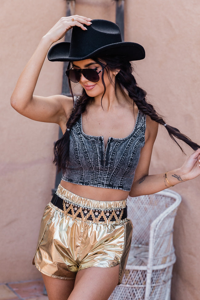 Errands To Run Gold Metallic High Waisted Athletic Shorts
