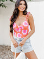 I Want You Orange And Pink Twist Front Floral Tank Bodysuit FINAL SALE